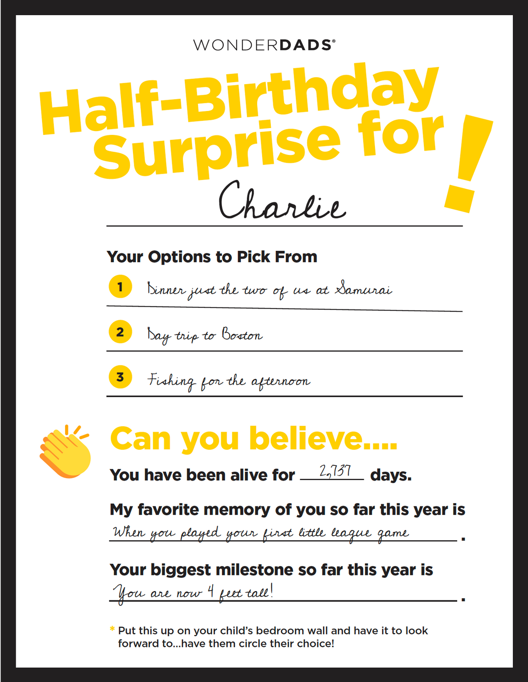 Half-Birthday Surprise Gift Certificate for Your Child