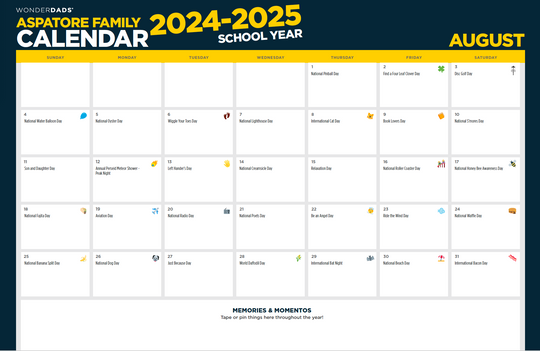 Family Calendar for 2024-2025 School Year