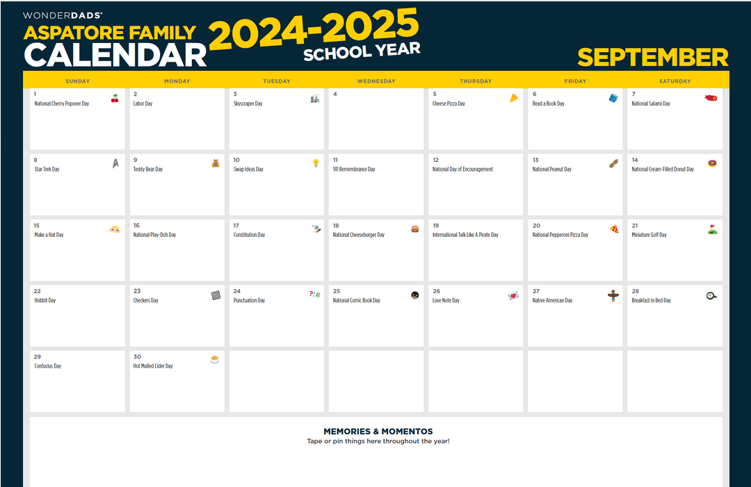 Family Calendar for 2024-2025 School Year